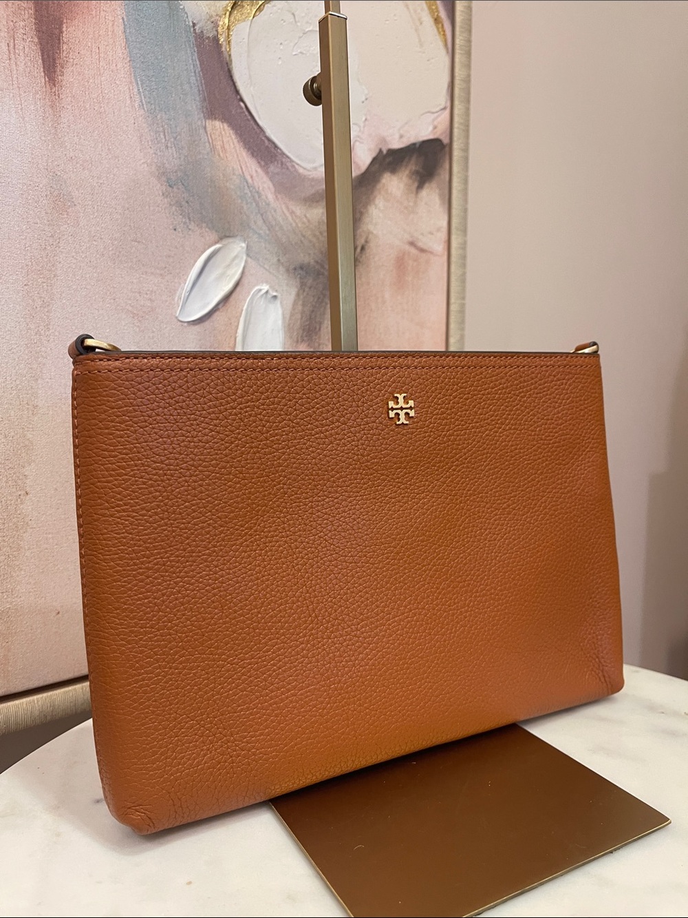 Tory Burch Blake Pebbled Leather Crossbody — Cognac Brown with Gold Hardware - Picture 4 of 7